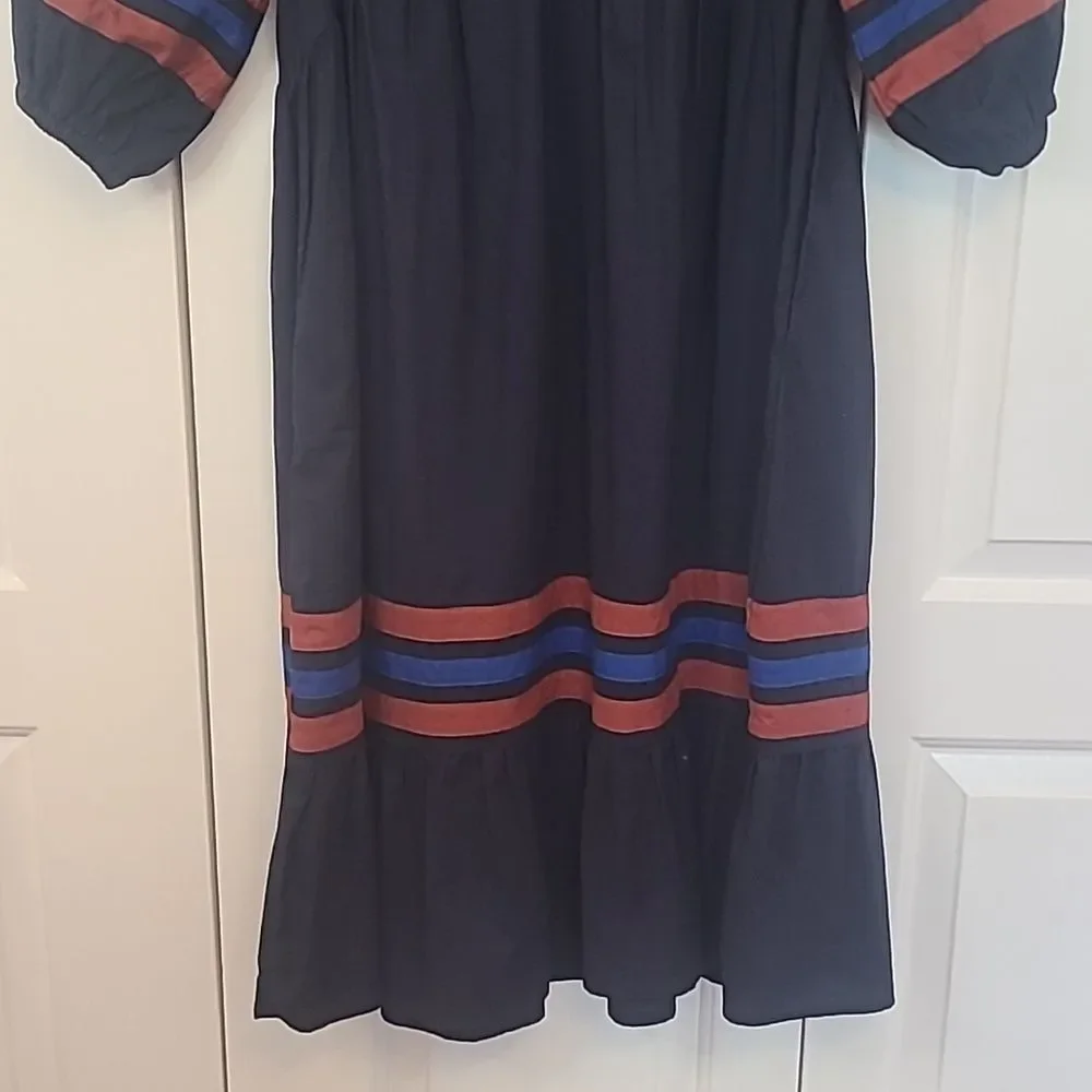 SUNDRY Tiered Midi Dress With Varsity Stripe In Blue Size 0 Or  XS - Picture 5 of 16